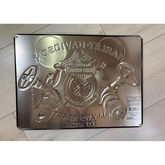 Harley Davidson Firefighter Badge Embossed Tin Sign Andy Rooney USA 17”X 12.5” - Picture 2 of 9